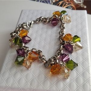 Swarovski Elements Multicolor Crystal Chunky Chain Charm Bracelet - Handmade